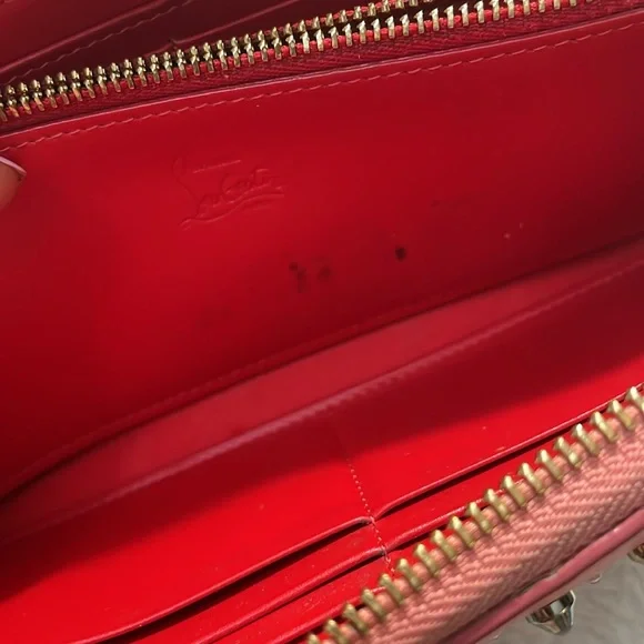 Christian Louboutin Pink Panettone Calfskin Leather Zip Around Wallet w/Studs
